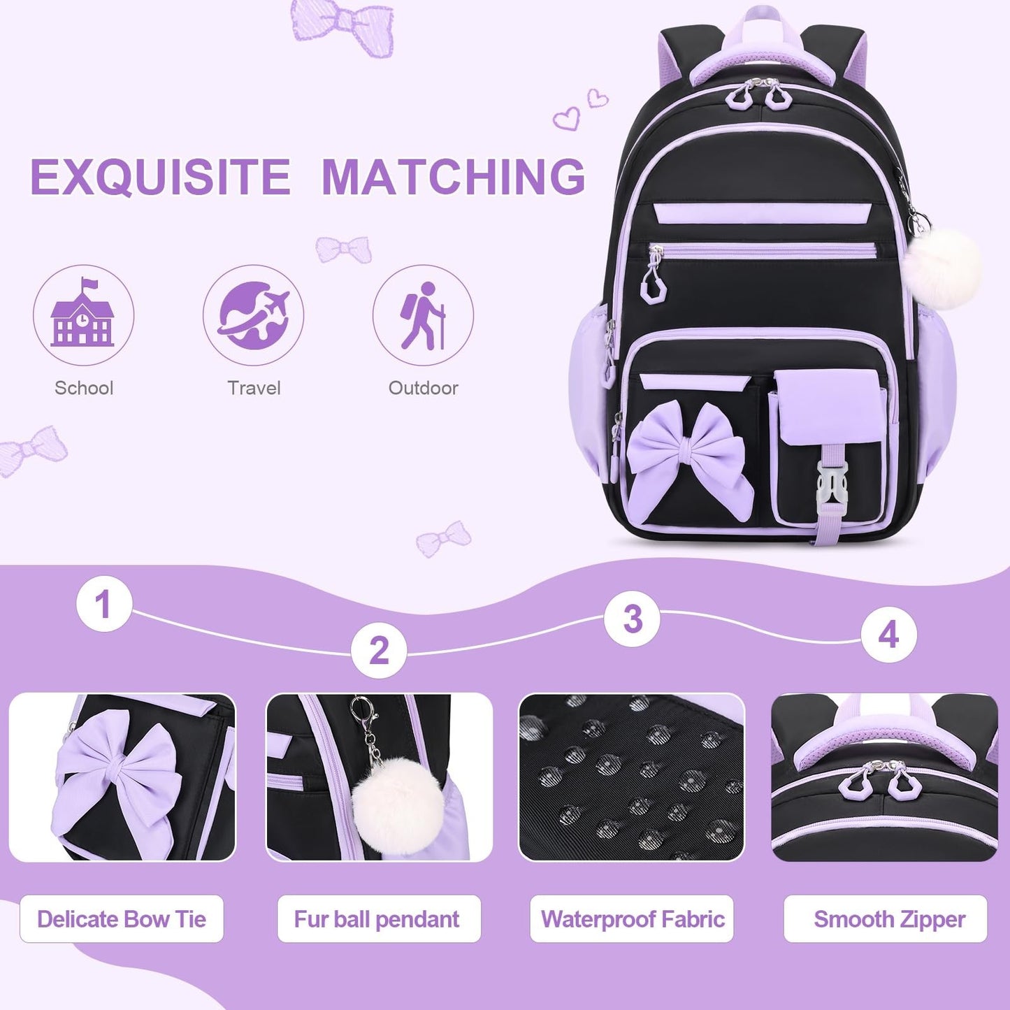 Cute Girls Backpack Set with Lunch Bag & Pencil Case   Stylish School Bag for Ki5