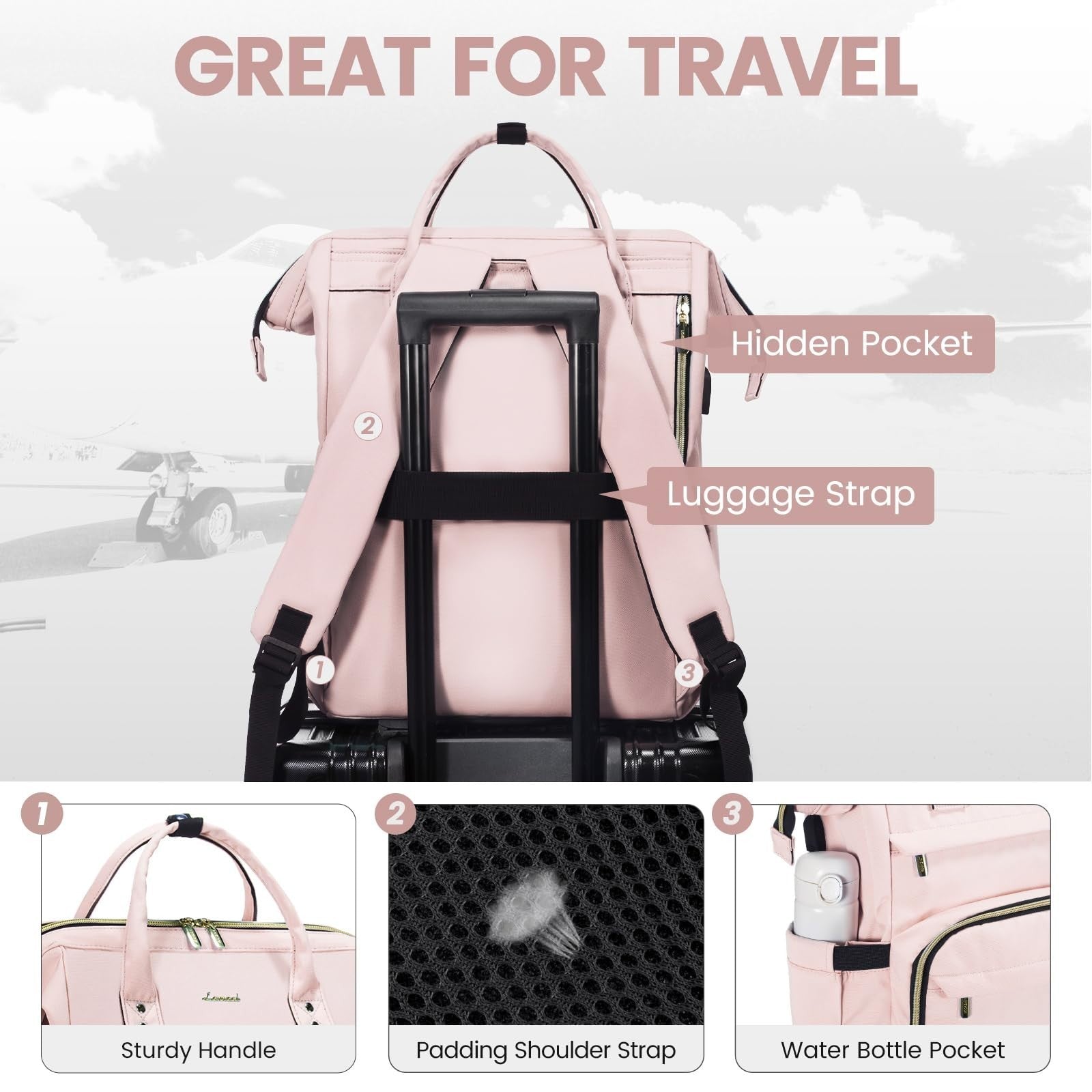 Stylish 18" Laptop Backpack for Women   Waterproof Travel Bag with USB Port, Pin5