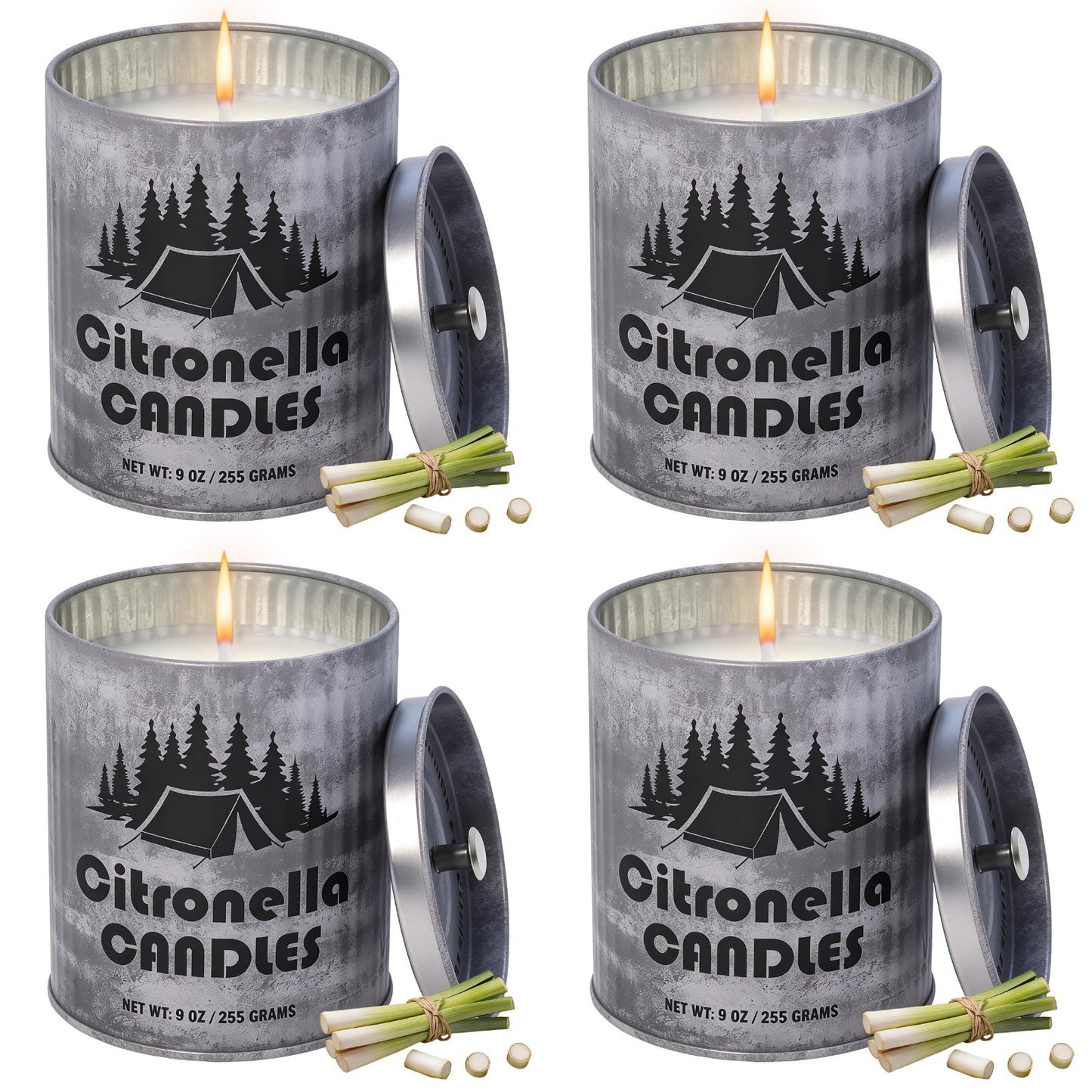 Set of 4 Citronella Candles, 9oz Each, Long-Lasting 40+ Hours, Smokeless Soy Wax1