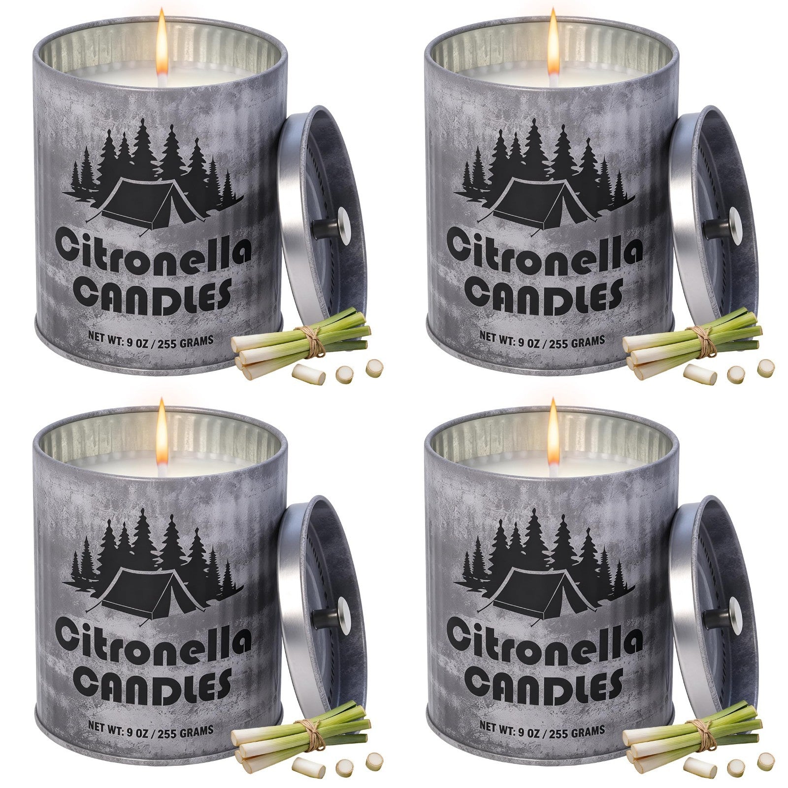 Set of 4 Citronella Candles, 9oz Each, Long-Lasting 40+ Hours, Smokeless Soy Wax1