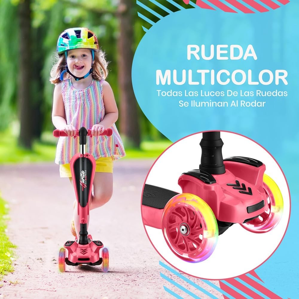 3-Wheeled Kids Scooter with LED Lights, Adjustable Handlebar, Foldable Seat - Si5
