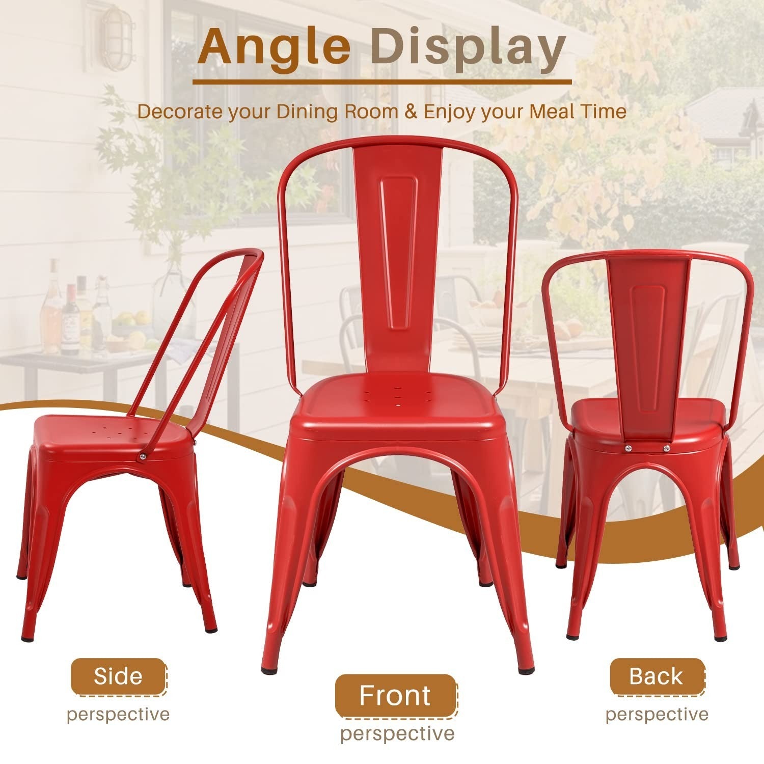 Stackable Metal Dining Chairs Set of 4   Indoor Outdoor Bistro Cafe Side Chairs5