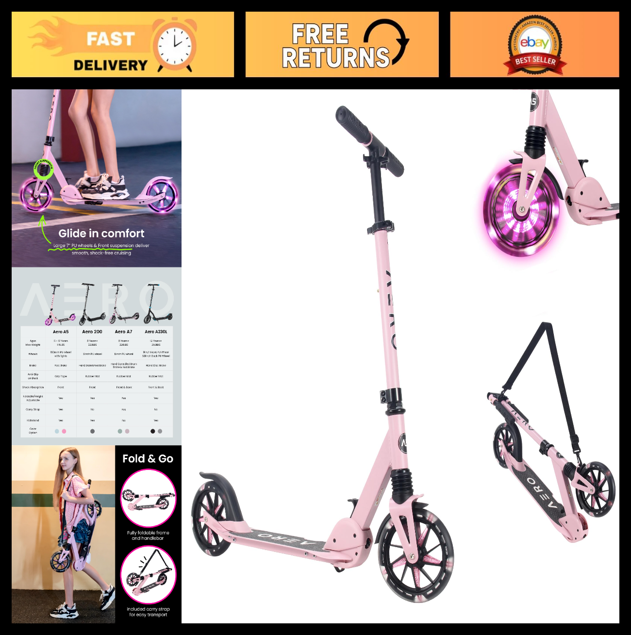 Big Wheel Kick Scooter for Kids, Teens & Adults - Adjustable Height, Smooth Ride0