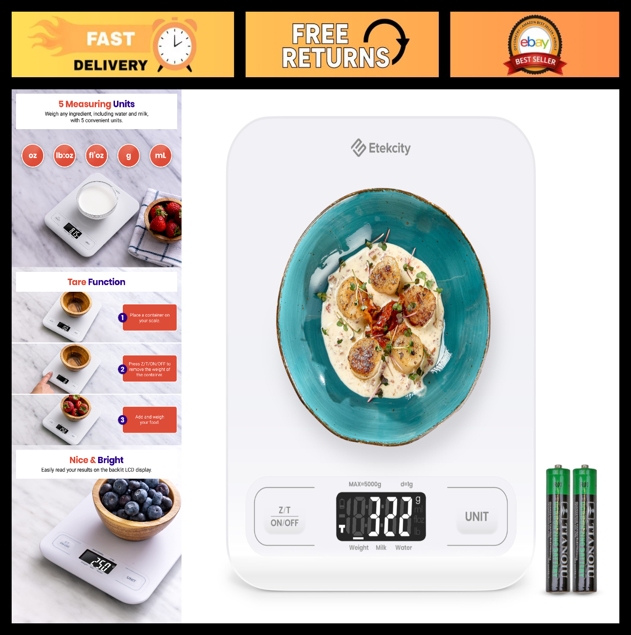 Digital Kitchen Scale for Grams & Ounces   Ideal for Baking, Keto, Meal Prep, Ta0