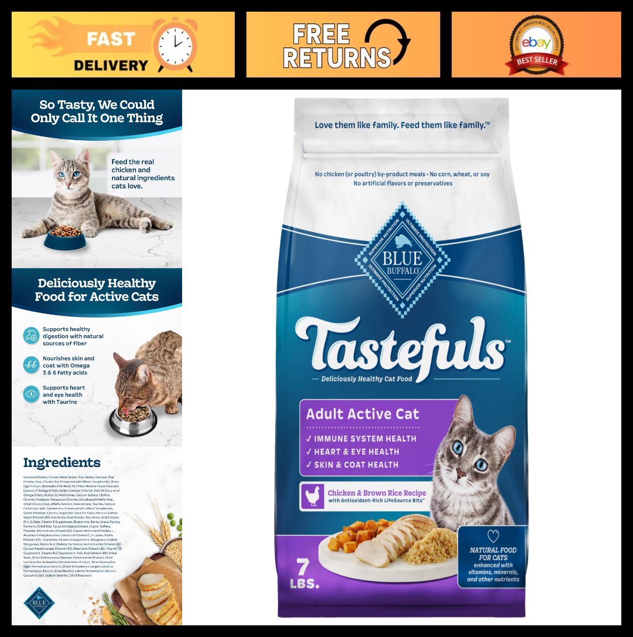 Premium Chicken & Brown Rice Dry Cat Food, 7 lb   Healthy, Grain Free Formula0