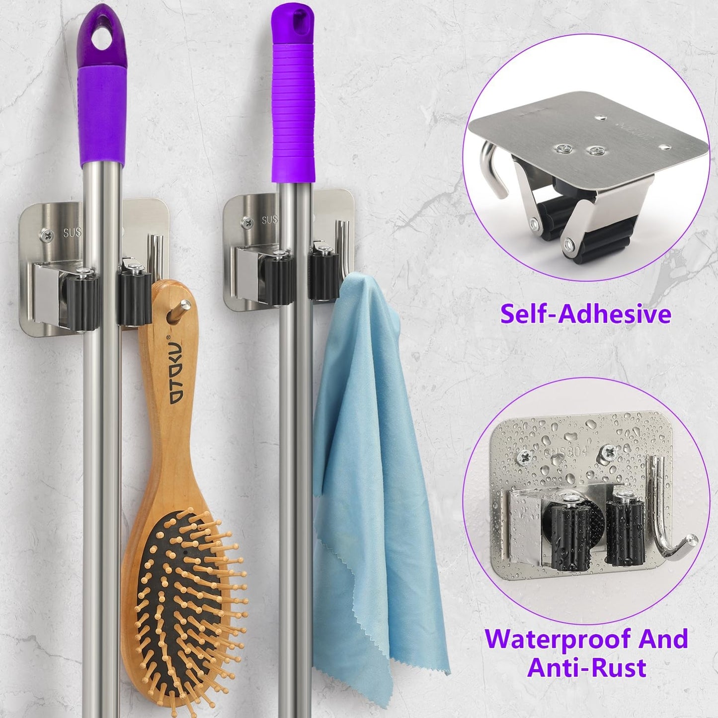 Stainless Steel Broom Holder Wall Mount Rack - Mop & Tool Organizer, Space Saver3