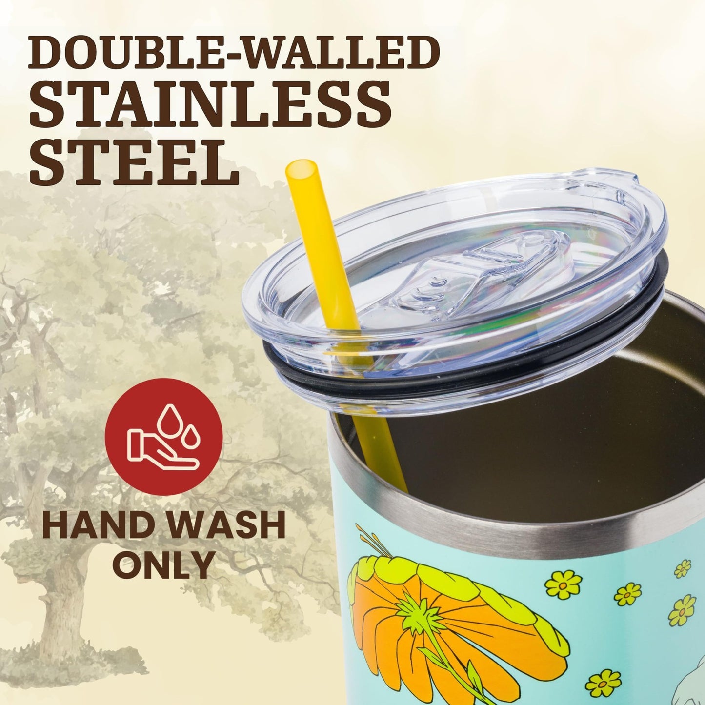 40oz Double Walled Stainless Steel Tumbler with Handle & Straw   Disney Pooh Art4