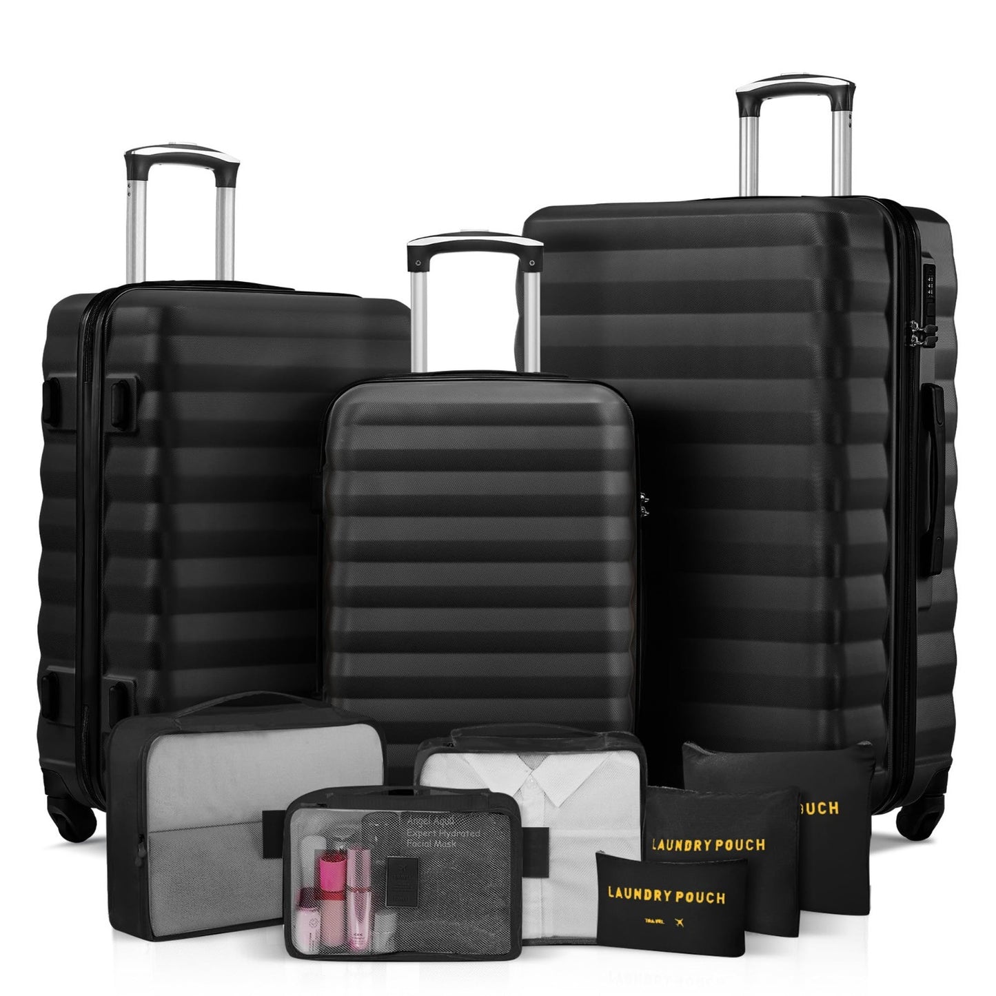 3 Piece Hardshell Luggage Set with Spinner Wheels & 6 Packing Bags - 20/24/28 In1