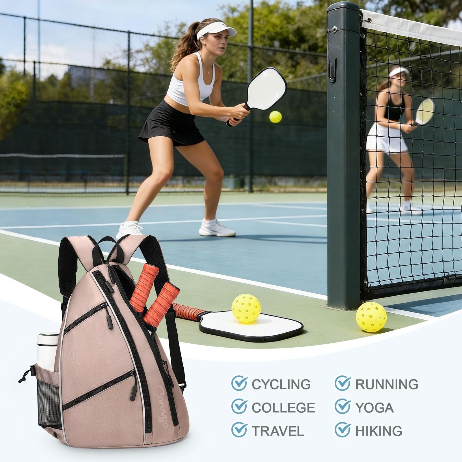 Adjustable Pickleball Backpack & Sling Bag - 2-in-1 Sports Bag for Tennis & Pick8