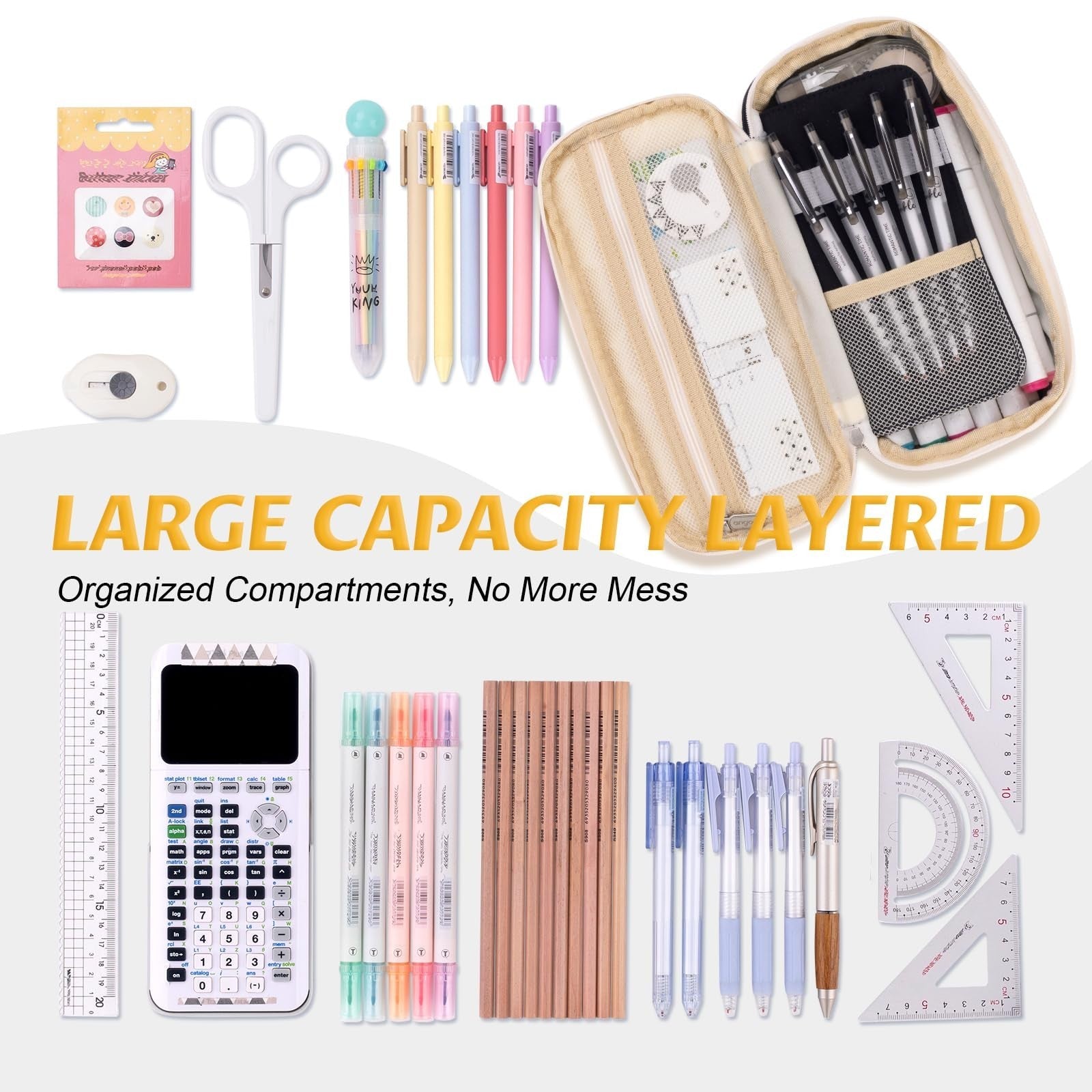 Large Capacity Pencil Case   Office & School Storage Pouch, Organizer Bag, Black3