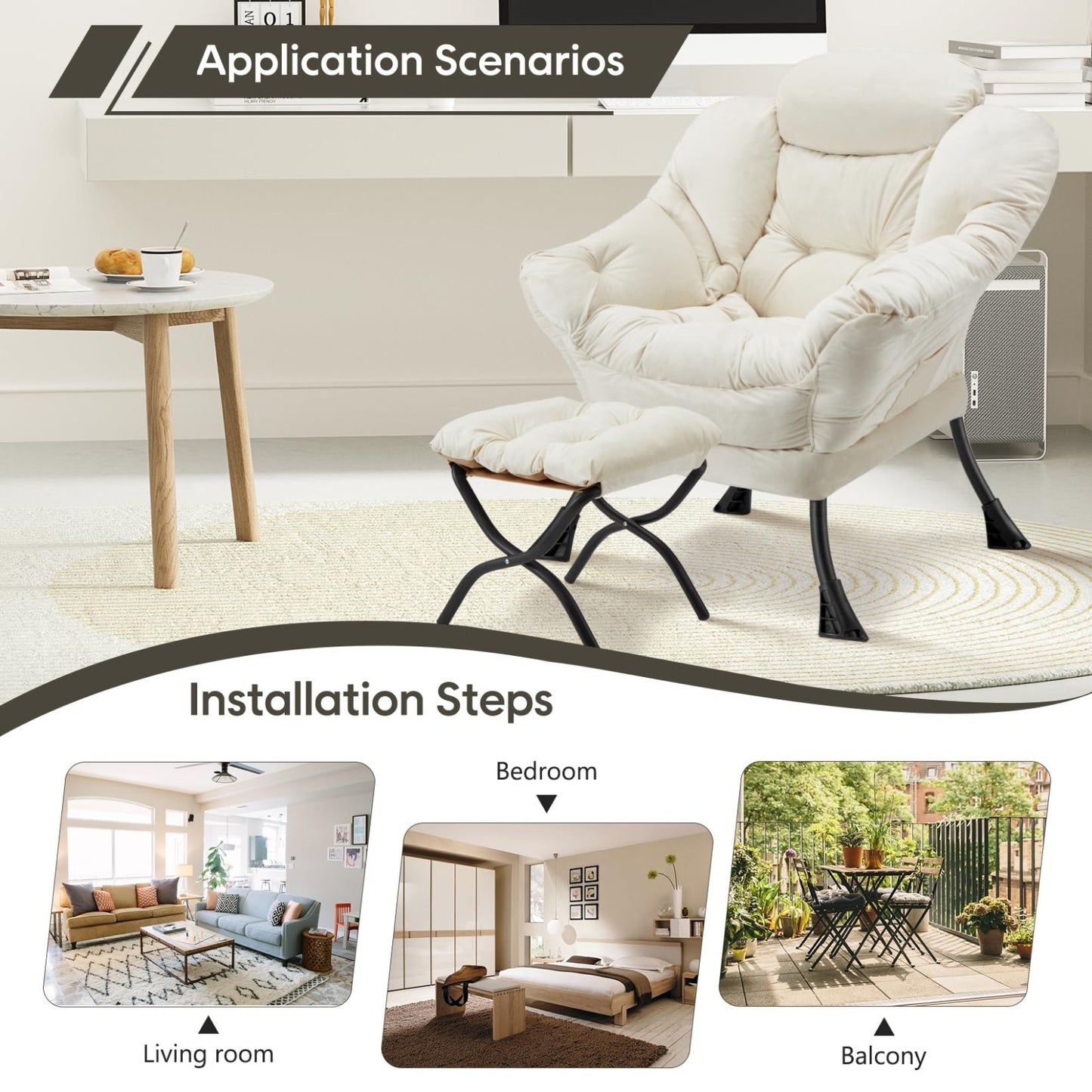 Modern Folding Ottoman Lazy Chair - Large Accent Armchair for Bedroom, Office &4