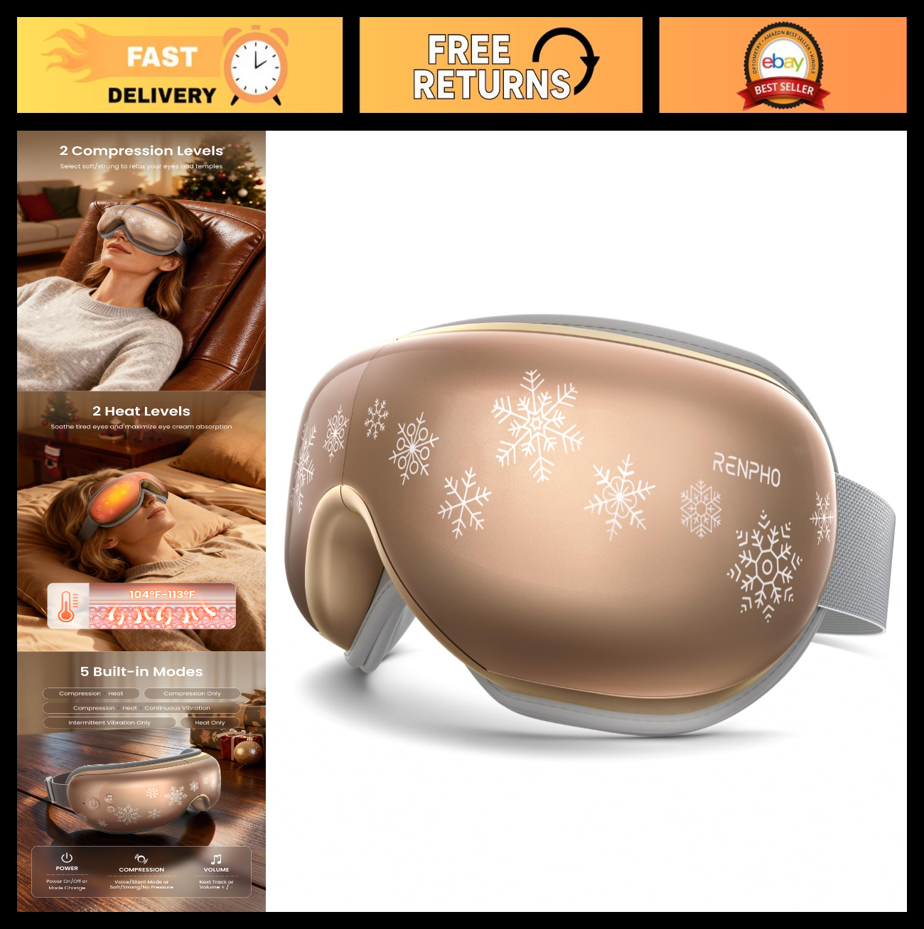 Heated Eye Massager with Vibration | Relieves Head Tension, Eye Strain & Dark Ci0