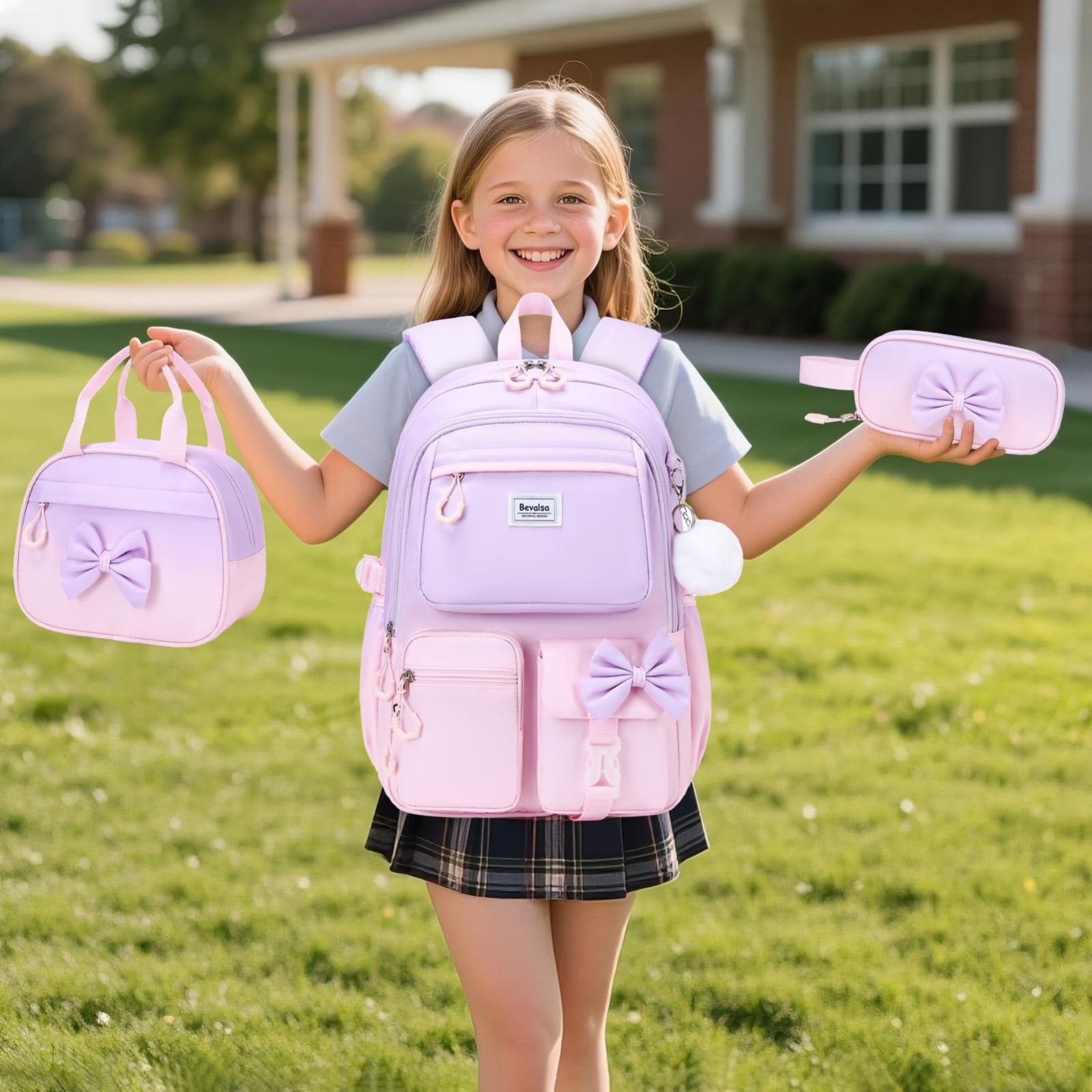 Cute Bow Backpack for Girls   School Bag Set with Lunch Bag & Pen Case6
