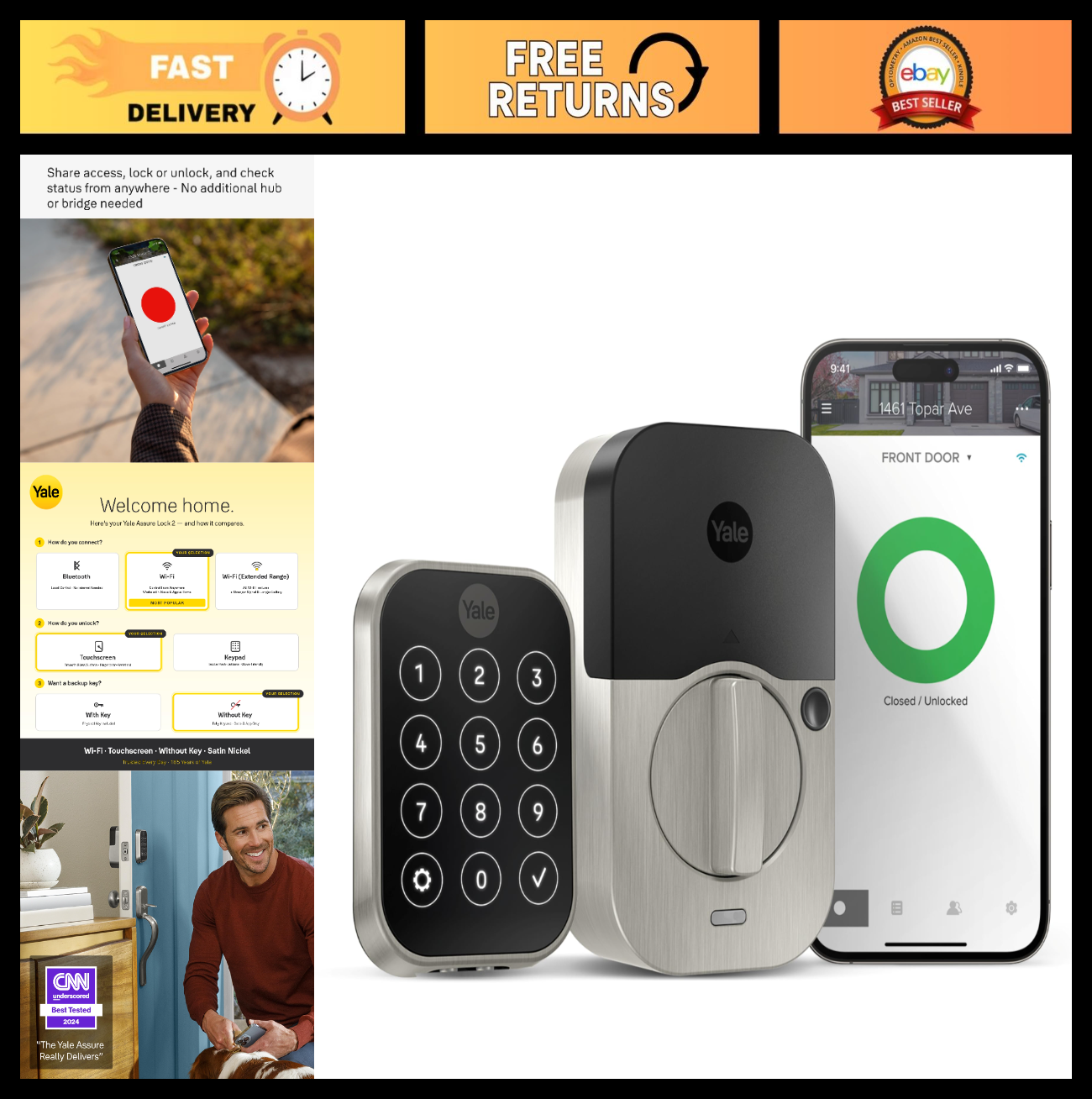 Smart Keypad Deadbolt Lock with Wi Fi, Satin Nickel Finish, Keyless Entry Securi0