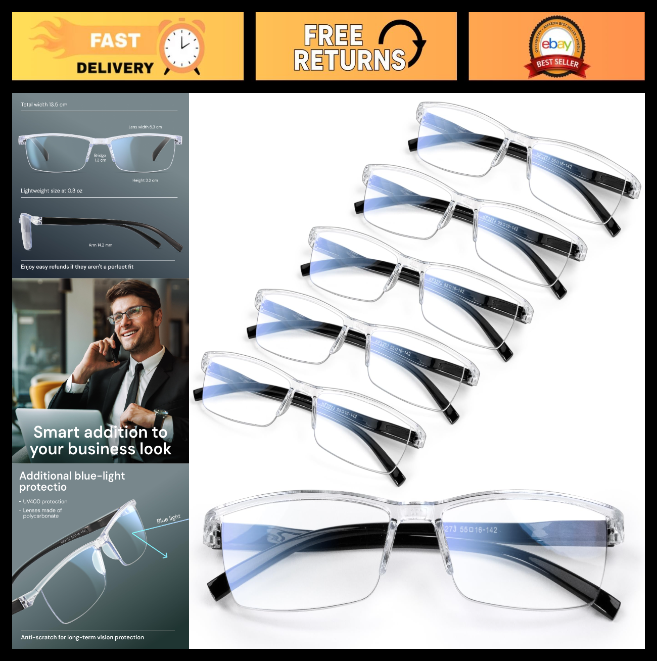 Durable Men's Reading Glasses - Blue Light Blocking, Comfortable TR90 Frames0