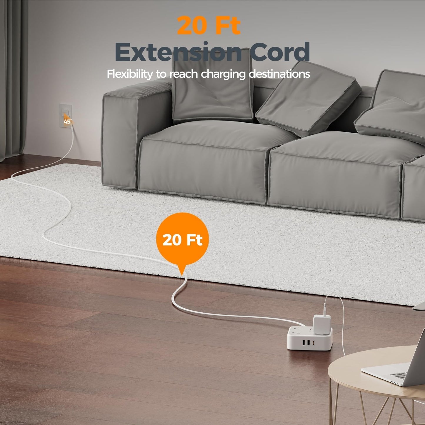 20 Ft Surge Protector Power Strip, 900J Surge Protection, 6 Outlets, Grey3