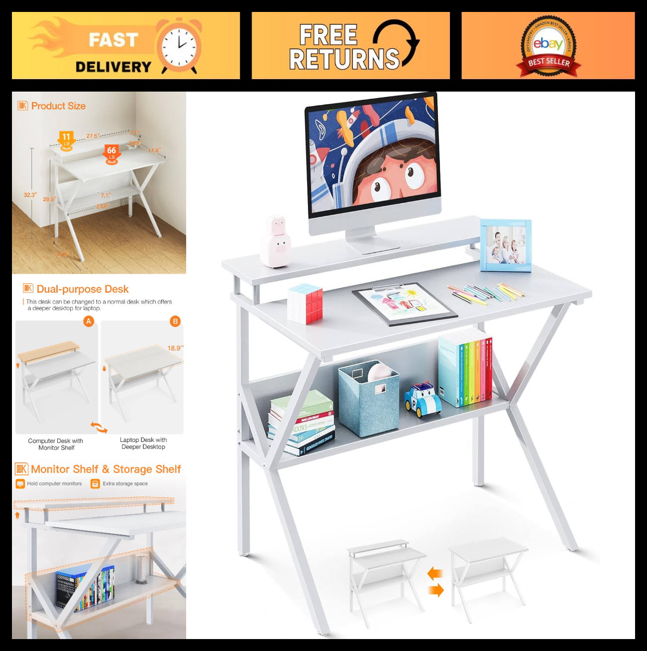Compact Computer Desk for Small Spaces - 27.5" Modern Laptop Table with Storage0
