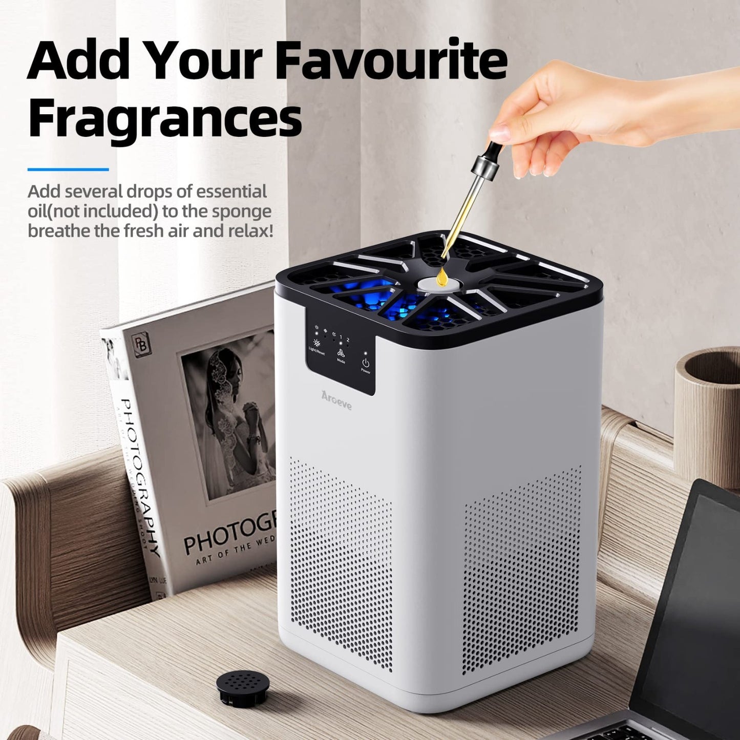 Air Purifier for Bedroom with Aromatherapy, 360° Filtration, Quiet 20dB, Speed C3