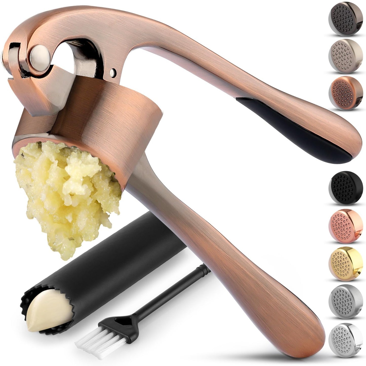Large Garlic Press Set   Premium Rust Proof Mincer Tool with Easy Squeeze Peeler1