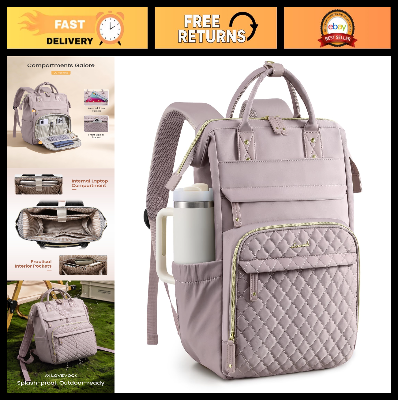 Quilted Laptop Backpack for Women   Stylish Teacher & Nurse Work Purse0