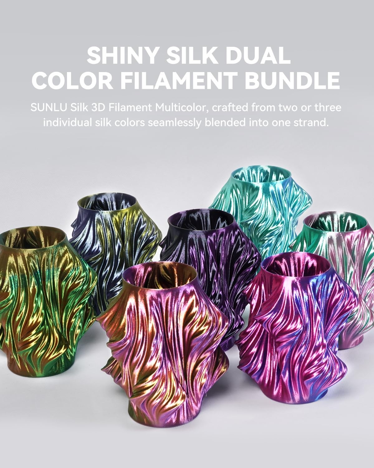 Multicolor Silk 3D Printer Filament Bundle, Dual & Triple Color, 2kg Vacuum Pack5