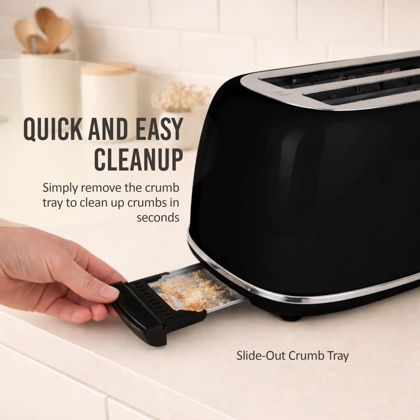 Retro 2 Slice Toaster   Vintage Design, Wide Slots, Crumb Tray, 6 Toast Levels5