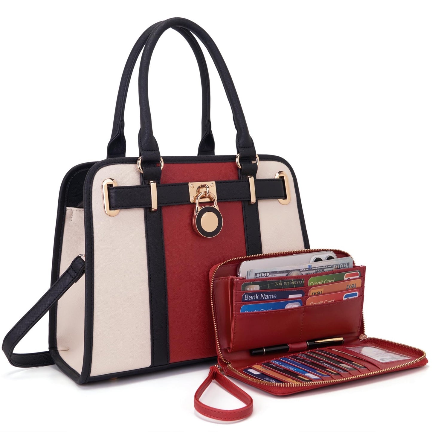 Stylish Structured Satchel Tote Handbag Set for Women with RFID Wallet - Fashion1