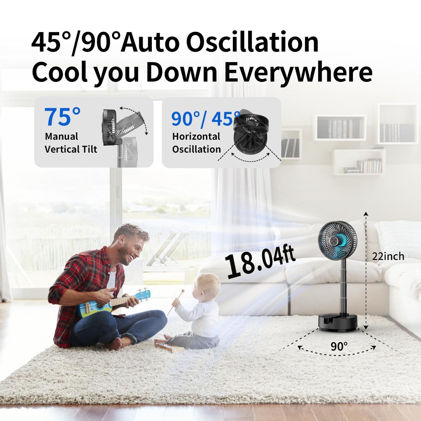 20000mAh Rechargeable Portable Fan   Foldable, 8 Speed, 112H Battery Life, Remot3