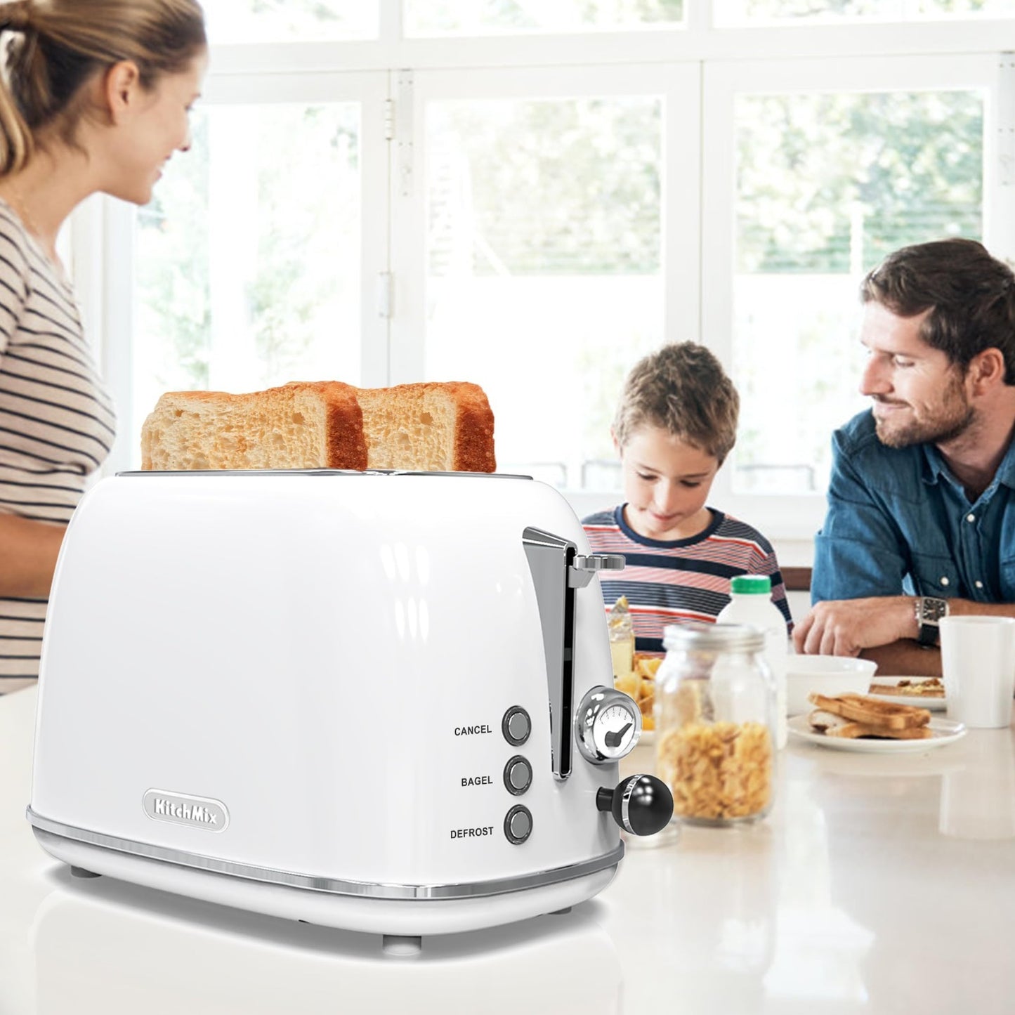 Retro Stainless Steel 2 Slice Toaster, 6 Settings, Extra Wide Slots, Bagel/Defro1