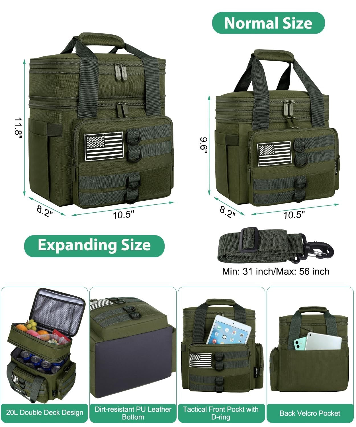 Tactical Insulated Lunch Bag - Large Expandable Cooler for Work, Camping, Leakpr2