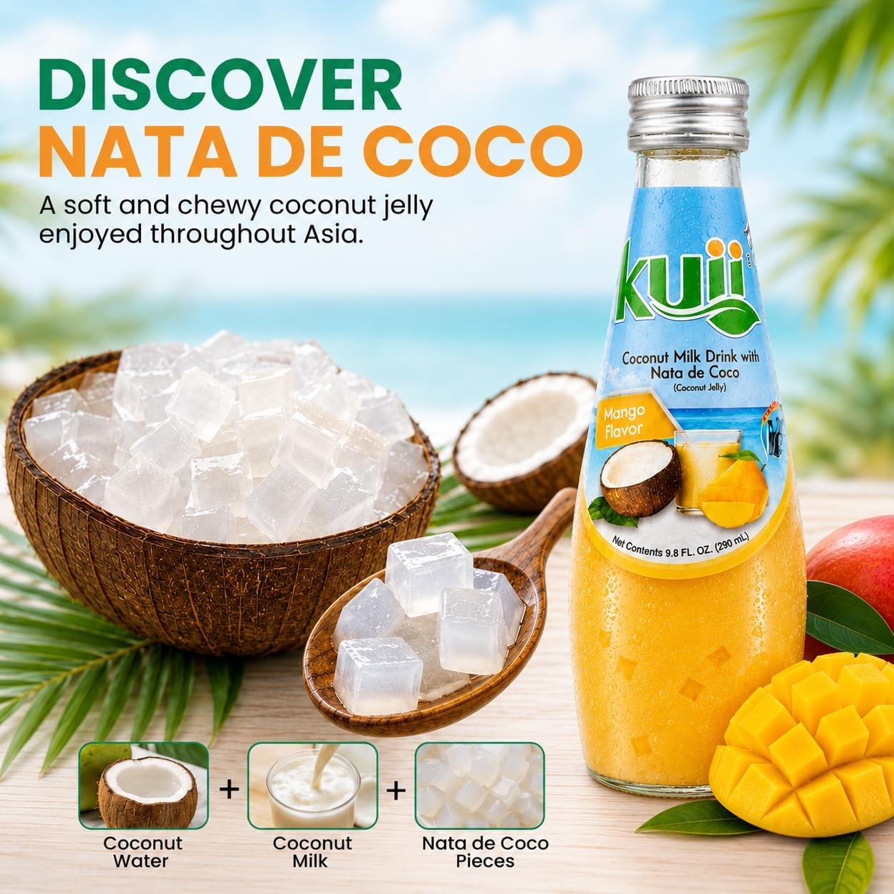 Mango Coconut Milk Drink with Nata de Coco & Bottle Opener - 12 Pack Refreshing2