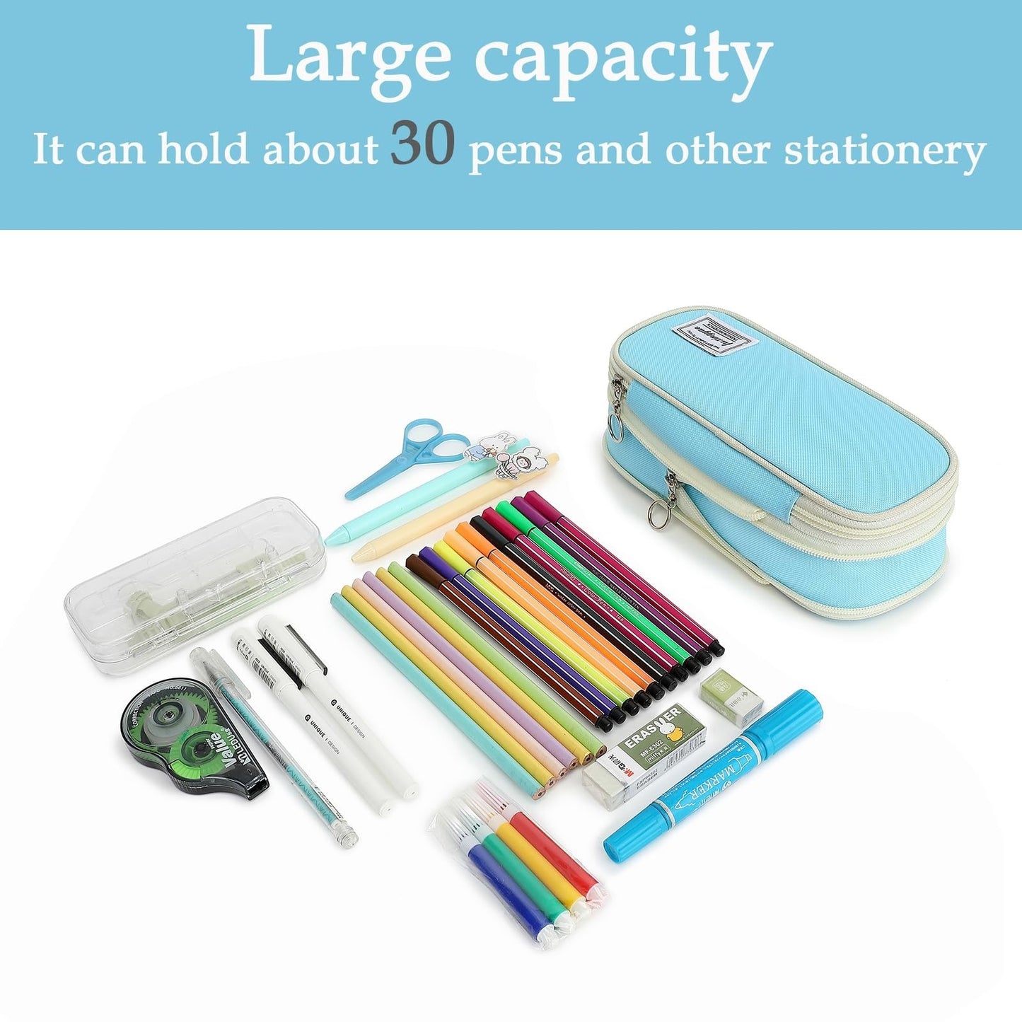 Multi Compartment Pencil Case, Portable Pouch for School & Office Supplies2