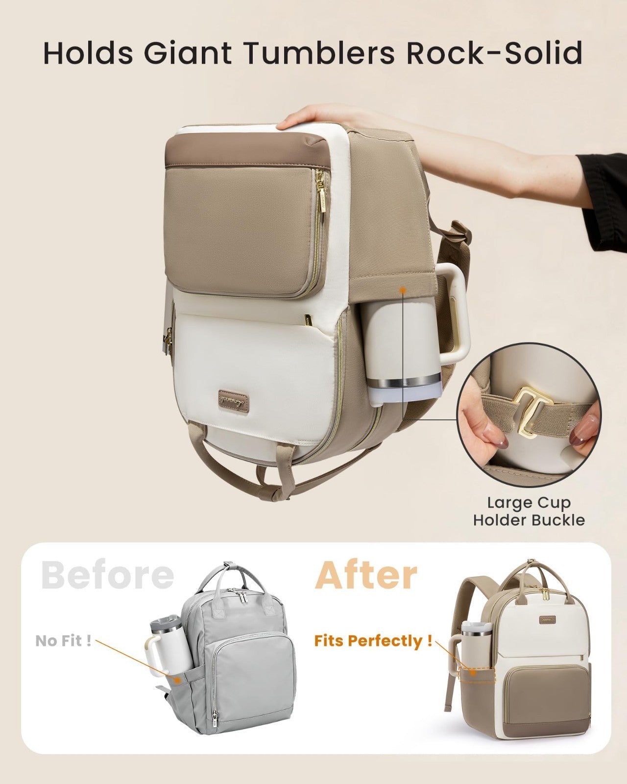 Stylish Women's Laptop Backpack with Tumbler Holder, 15.6" Waterproof Travel Bag2