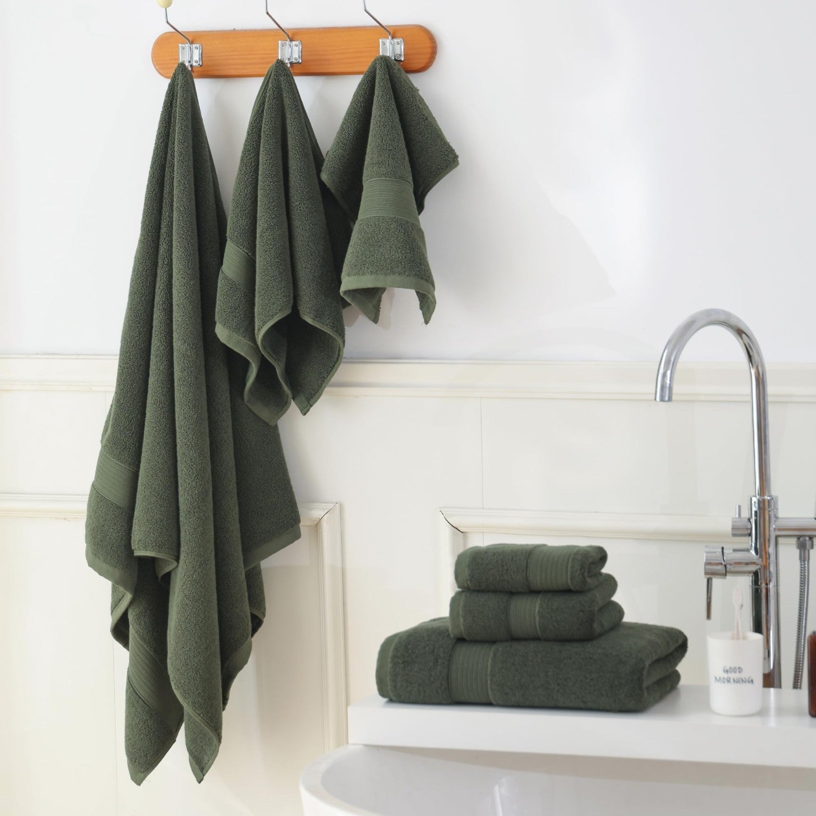 Luxury 100% Cotton Bath Towels Set, 650GSM Super Soft & Absorbent, Olive Green,3