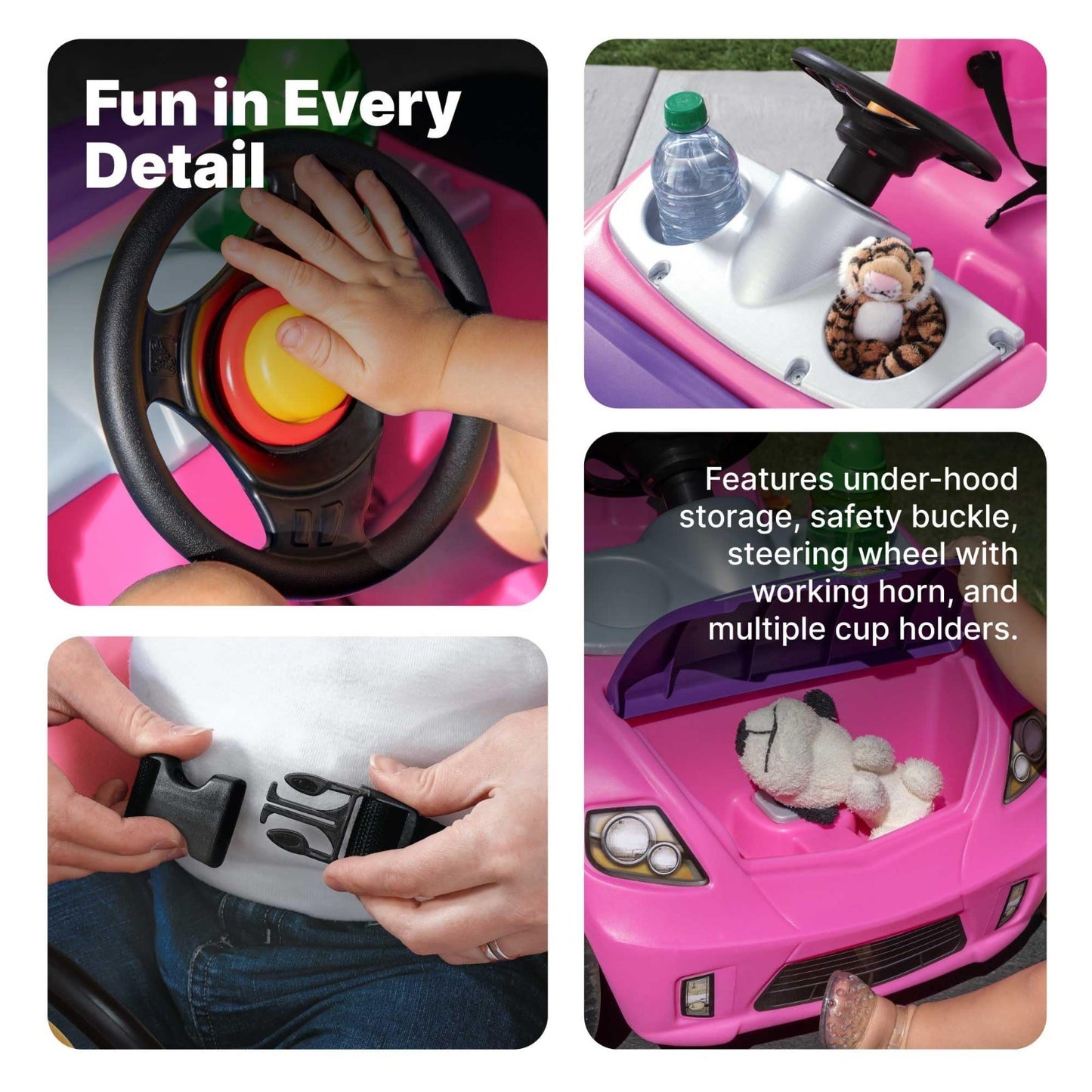 Kids Push Car Ride-On with Seat Belt & Horn, Toddler Stroller Substitute, Pink,5