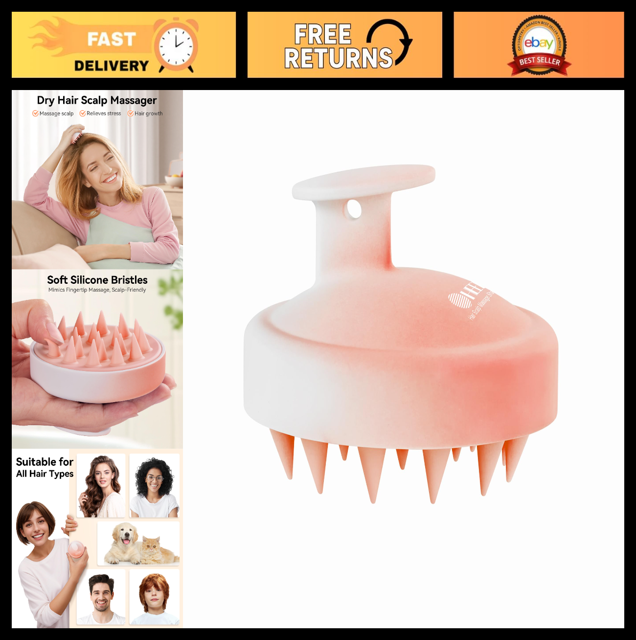 Scalp Massager Brush for Hair Growth, Soft Silicone Shampoo Scrubber, Dandruff R0