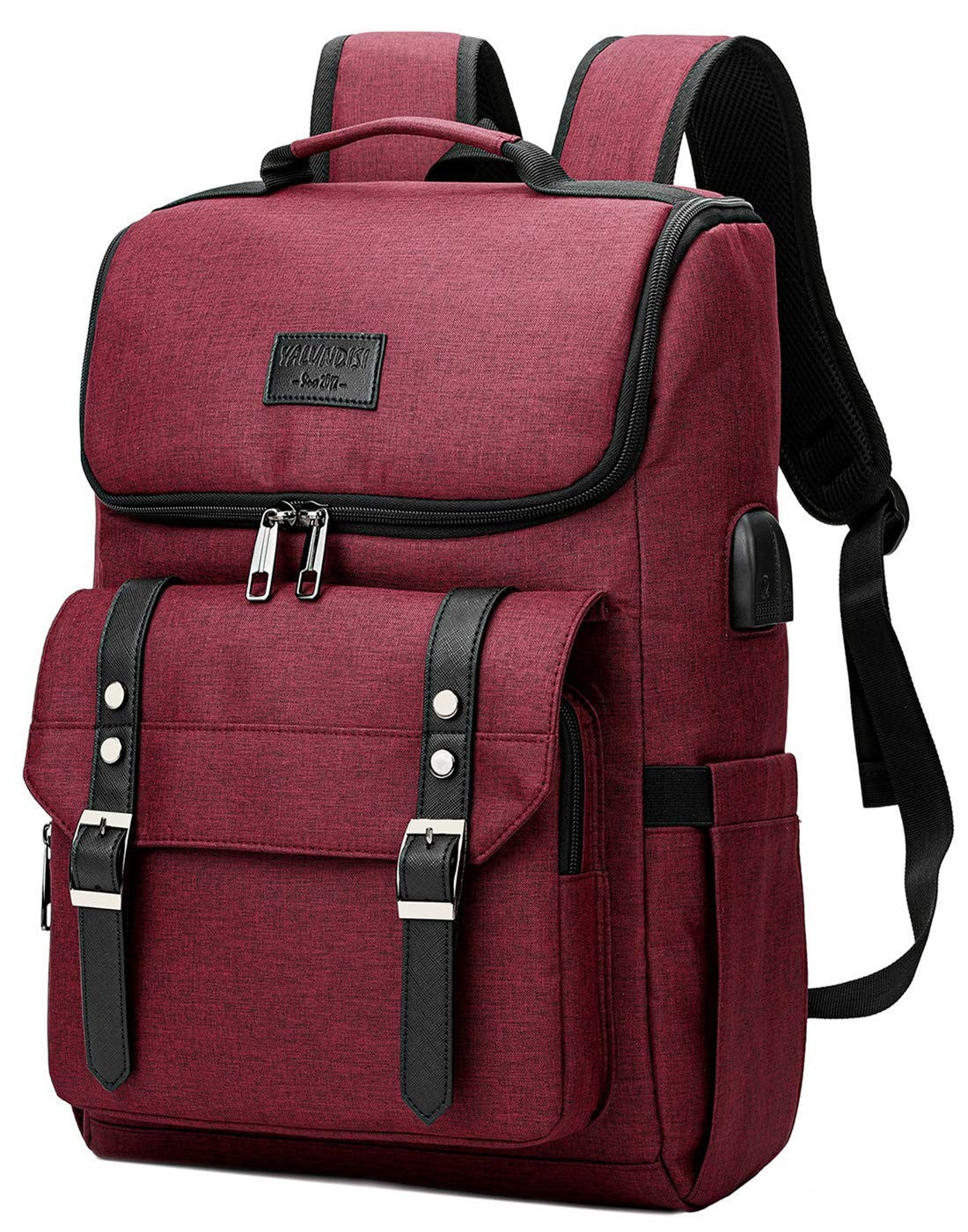 Vintage Travel Laptop Backpack with USB Charging Port for 15.6" Laptops - Red1