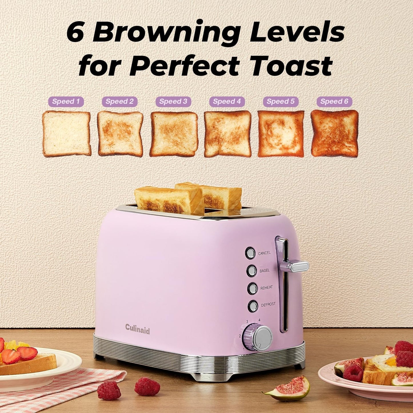 Retro 2 Slice Stainless Steel Toaster in Pastel Pink   Stylish Kitchen Appliance5