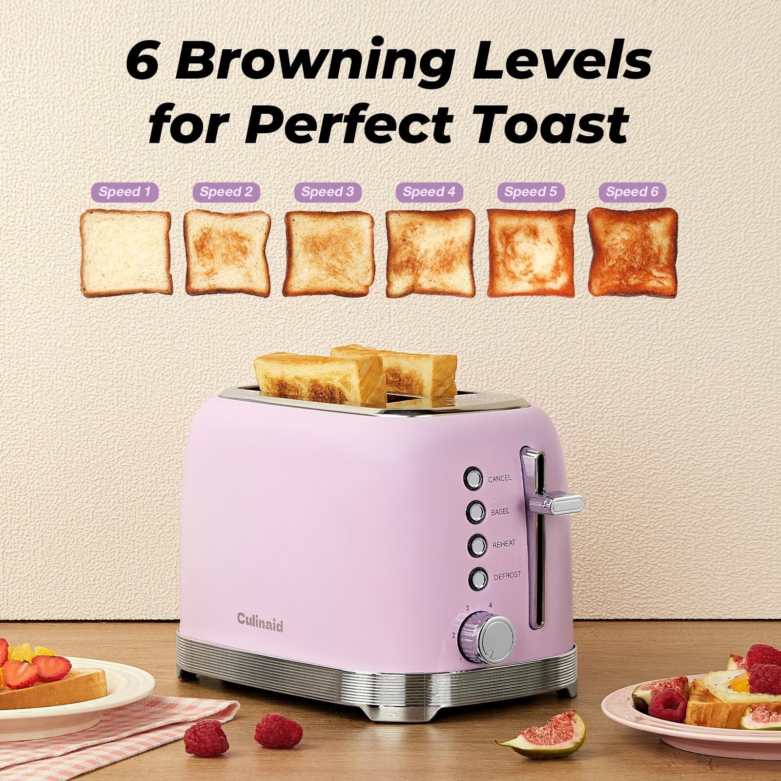 Retro 2 Slice Stainless Steel Toaster in Pastel Pink   Stylish Kitchen Appliance5