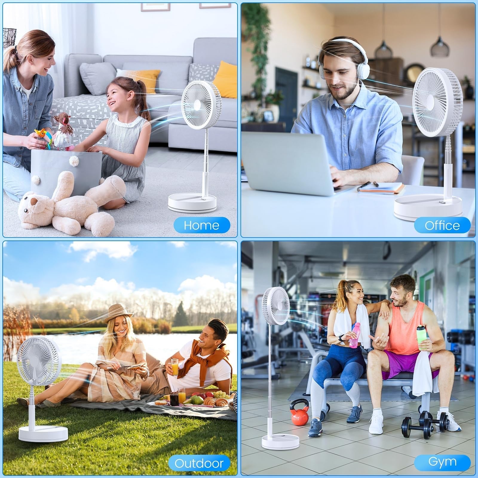 Portable Rechargeable 8.6" Oscillating Fan   USB C Battery Operated, Quiet, Fold8