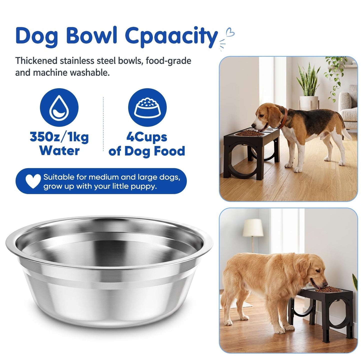 Elevated Dog Bowls for Large Breeds   Adjustable Stainless Steel Feeder Stand 9 4