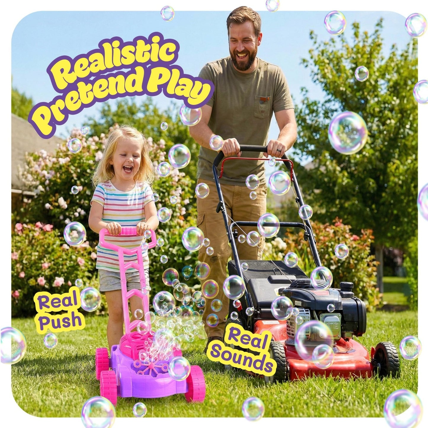 Bubble Lawn Mower for Toddlers 1-3 | Outdoor Bubble Machine & Gardening Toy for4