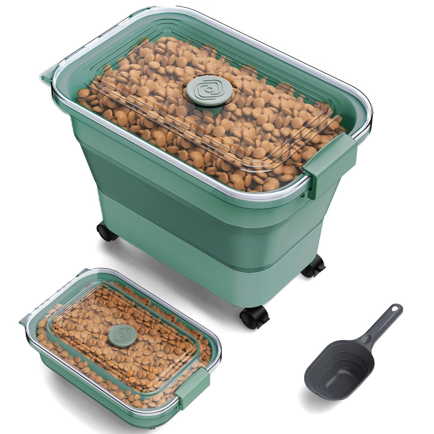 Collapsible Dog Food Storage Container, 15 23 Lbs, Airtight, Wheels & Scoop, Tra1