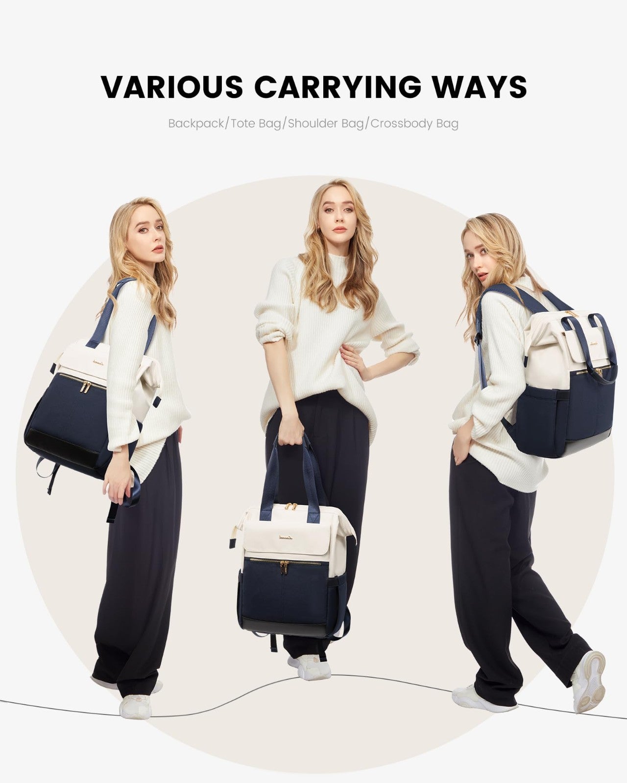 Stylish 15.6" Laptop Backpack for Women, USB Port, Waterproof Travel Bag, 2PCS7