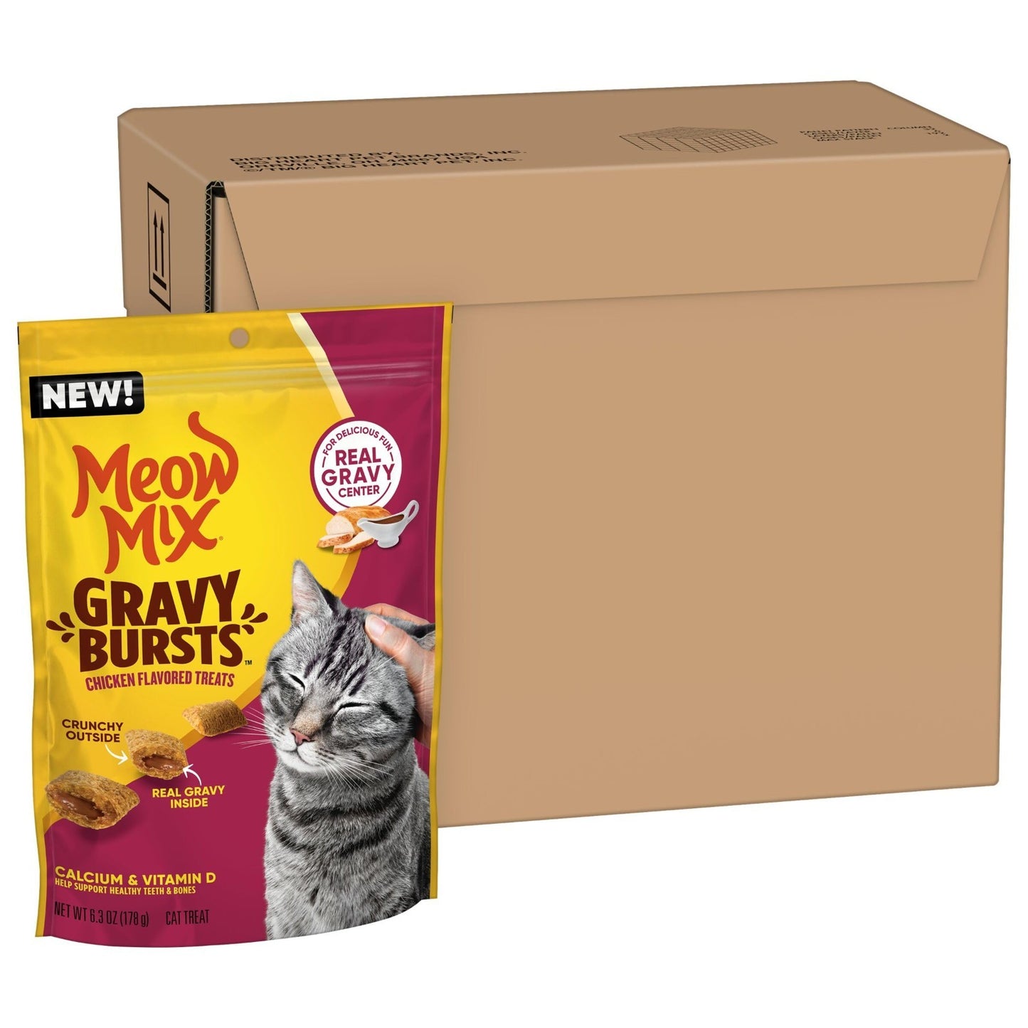 Chicken Flavored Cat Treats with Gravy Bursts, 6.3 Oz Bags   Pack of 5, Tasty Sn1