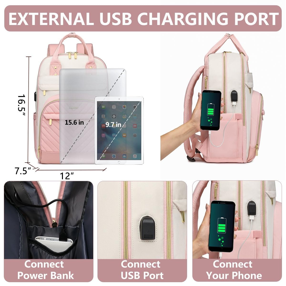Stylish 15.6" Laptop Backpack for Women   Waterproof Travel Bag, Work & College3