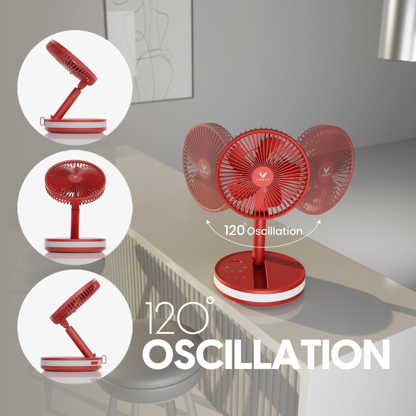 Portable Wireless Battery Operated Fan   4 Speeds, LED Light, Carry Case, Remote5