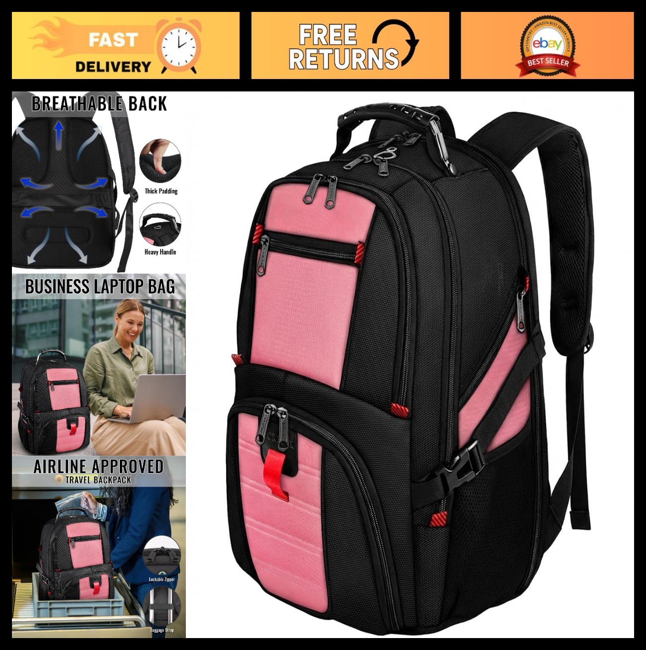 Large Laptop Backpack for Women, Heavy Duty Travel Bag, Waterproof, Stylish Desi0