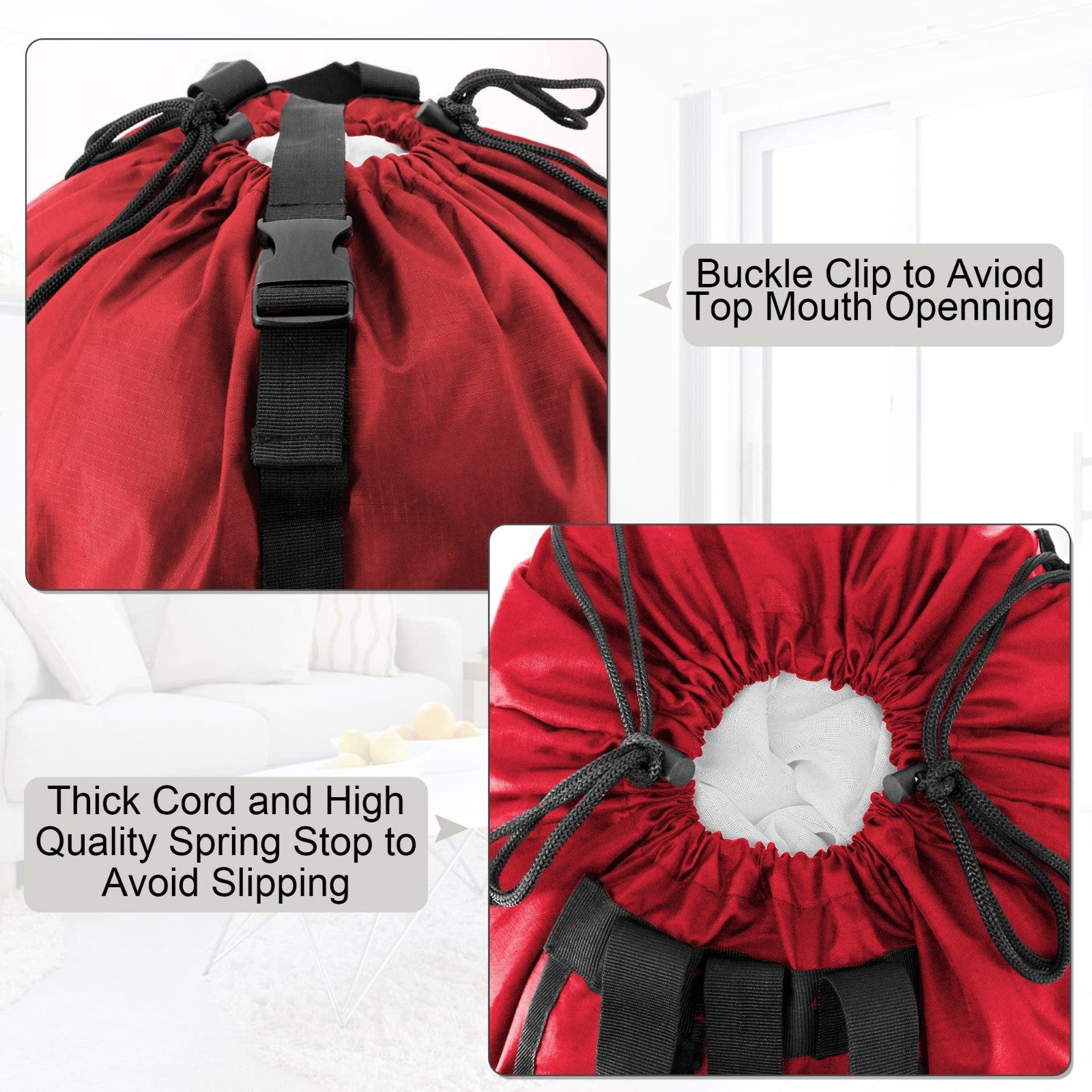 Extra Large Red Drawstring Laundry Backpack - Heavy Duty Portable Travel Bag for3