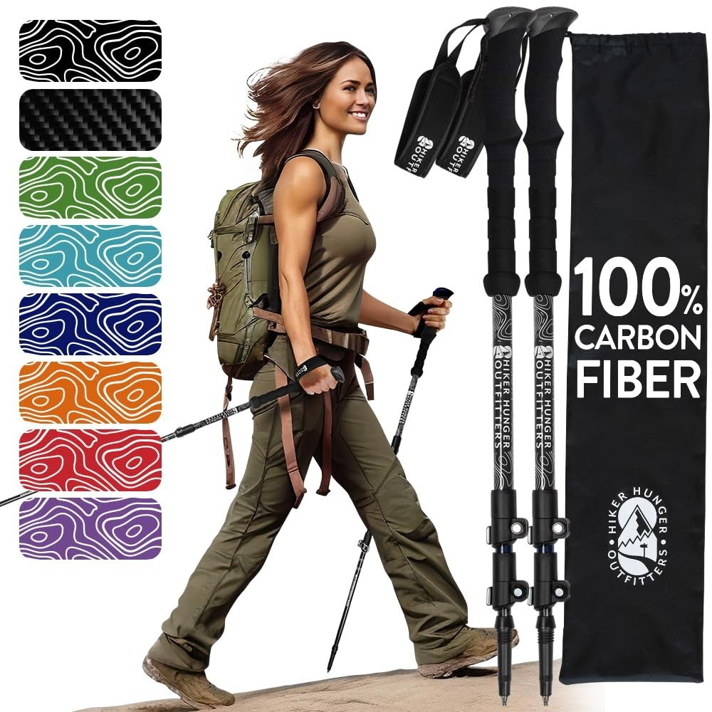 Lightweight Carbon Fiber Trekking Poles - Adjustable Collapsible Hiking Sticks w1
